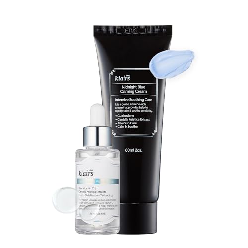 [DearKlairs] SKin Trouble Mark Care Duo Set, Midnight Calming Blue Cream + Freshly Juiced Vitamin Drop, facial cream, vitamin c serum
