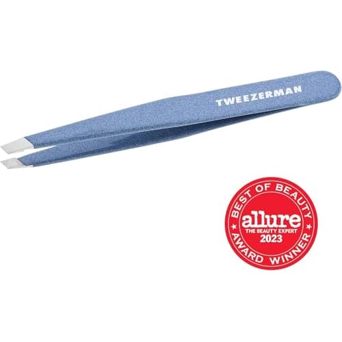 Tweezerman Stainless Steel Slant Tweezer - Eyebrow Tweezers For Women and Men (Sky Blue)