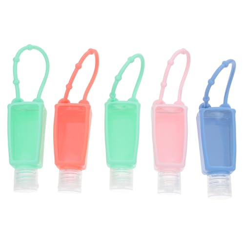 FRCOLOR Portable Set 5-Pack 1Oz Silicone Refillable Lotion Bottles with Leakproof Keychain Dispenser for Travel and Daily Use