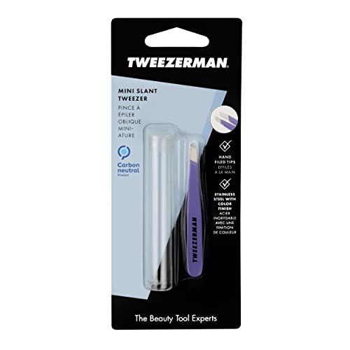 Tweezerman Mini Slant Travel Tweezers For Eyebrows,Travel Tweezers for Eyebrows,Facial Hair (Blooming Lilac),(Pack of 2)