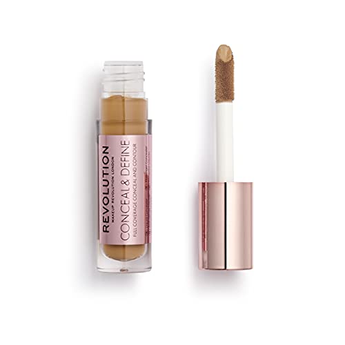 Makeup Revolution Conceal & Define Concealer, Full Coverage Makeup Concealer, Matte Finish & Long Wear, For Medium or Tan Skin Tones, Vegan, C12.5, 4ml