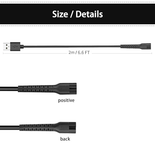 Replacement Charger Cord USB for Wahl Clipper, 2m/6.6FT Charging Cable for Wahl Magic Senior Detailer Legend Cordless Clippers, for Finale & Vanish Shaver #8164/8173/8591/8148/8504/8171/1919