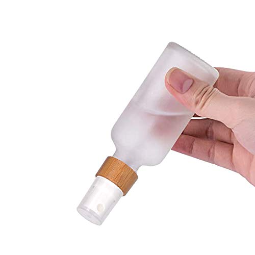 6 Pack,50ml/1.7 oz Frosted Glass Fine Mist Atomiser,Empty Thick Glass Perfume Atomizer Spray Pump Bottle with Bamboo Cap Travel Refillable Vial for Liquid Fragrance Cosmetic Container