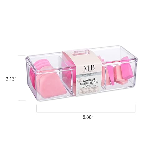 16pc Makeup Blender Set - Pink Makeup Sponges & Beauty Essentials Organizer | Assorted Beauty Blenders, Makeup Sponges and Wedges For Flawless Makeup Application