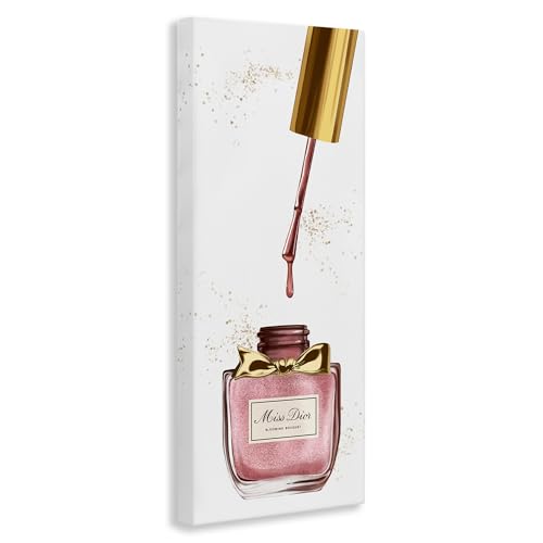 Stupell Industries Makeup Nail Polish Brush Gold Pink Fashion, Design by Artist Ziwei Li Wall Art, 13 x 30, Canvas