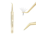 NAGARAKU Tweezers for Eyelash Extensions Gold Curved Angled Volume Cluster Super Light Weight Easy Fanning Tweezers Stainless Steel Precision (N-07)