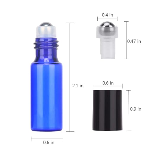 Easytle 96 Pack Essential Oil Roller Bottles 5ml Blue Glass, Reusable, Leak-Proof, UV Protection, Travel & Personal Care, 384 Labels, 8 Opener, 16 Funnels, 16 Droppers