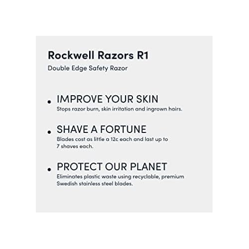 Rockwell Razors R1 Double Edge Safety Razor in Gunmetal Chrome. Beginner-Friendly for a Smooth, Comfortable Shave. Twist-To-Open handle for Easy Blade Loading Includes 5 Recyclable Safety Razor Blades