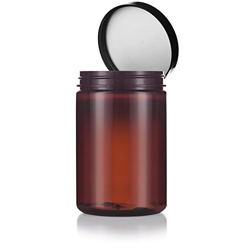 (6 pack) 25 oz Large Amber PET Plastic Refillable Jar with Black Smooth Foam Lined Lid