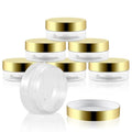 36 Pack 2 Oz Plastic Containers with Gold Lids,Small Clear Empty BPA Free and Refillable Cosmetic Jars Travel Containers for Creams, Lotion, Bath Salts, Sugar Scrub, Slime, Lip Scrub, Makeup