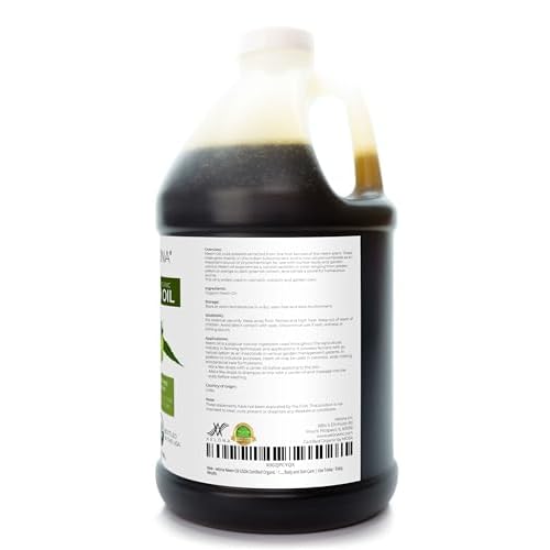 velona Neem Oil USDA Certified Organic - 1 Gallon / 128 Fl Oz | 100% Pure and Natural Carrier Oil | Virgin, Unrefined, Cold Pressed | Hair, Body and Skin Care | Use Today - Enjoy Results