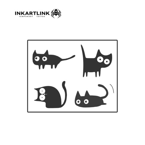 INKARTLINK Semi Permanent Tattoos, Realistic Cat Tattoos, Temporary Tattoos, Adult Art Designs, Party Favors, Waterproof, No Adhesive, No Reflective, Lasts 1-2 Weeks (Four Black Cats 1)