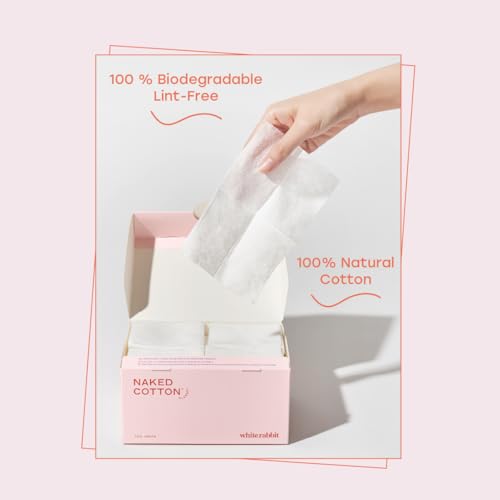 White Rabbit ? Naked Cotton Classic ? Premium 100% Cotton Pads for Toner Use, Makeup Remover, and Masks | Unbleached, Lint-Free, Extra Soft | Korean Skin Care Product (500 Count)