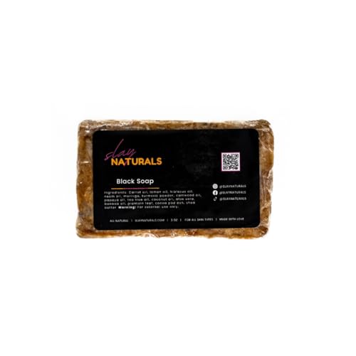 Slay Naturals¡¯ Black Soap 3.5 OZ |Made With Tumeric & Aloe Vera | Handmade Black Soap