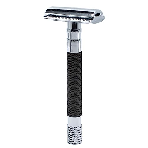 Parker 56R Heavyweight Double Edge Safety Razor with 5 Parker Premium Platinum Stainless Steel Razor Blades ? Classic 3 Piece Design (Graphite)