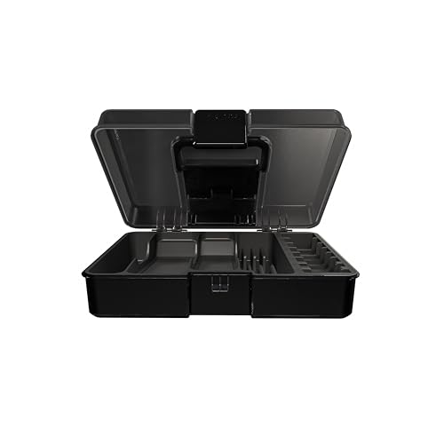 Barber Accessories Hard Box for Clippers and Supplies, Mens Hair Trimmers Box, Portable Clipper Storage Holder for Hair Cutting, Guard Grooming Kit and Barbers Supplies (Box Only)- Dark Black