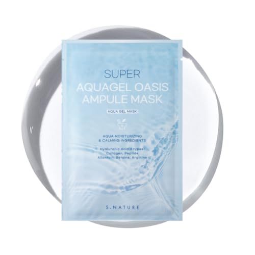 SUPER AQUAGEL OASIS AMPULE MASK | Hydrating, Soothing, Blemish Care | Hyaluronic Acid, Allantoin | Korean Face Mask (5 Count (Pack of 1)