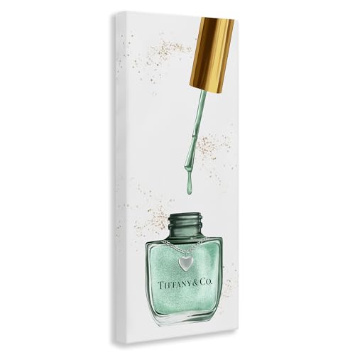 Stupell Industries Makeup Nail Polish Brush Cyan Gold Fashion, Design by Artist Ziwei Li Wall Art, 13 x 30, Canvas