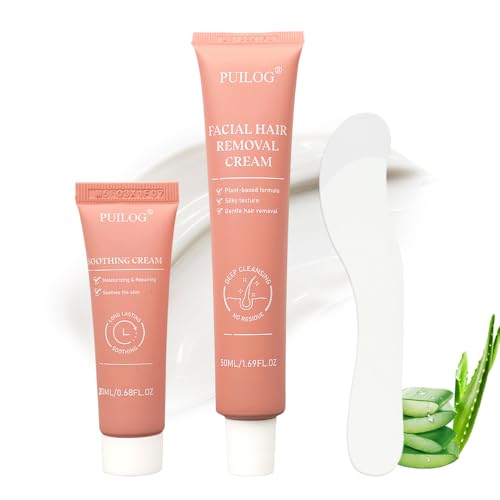 Painless Facial Hair Removal Cream Kit for Women, with Calming Cream & Mess-Free Application Spatula, 4 Min Unwanted Face Hair Remover Cream At Home, Face Depilatory Cream on Chin Lip Hair, 2.03 fl.oz