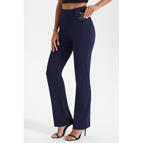 AFITNE Women's Yoga Dress Pants Stretchy Work Slacks Straight Leg Office Casual Pull On Pants 27"/29"/31"/33"