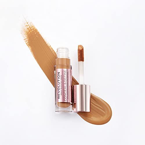 Makeup Revolution Conceal & Define Concealer, Full Coverage Makeup Concealer, Matte Finish & Long Wear, For Medium or Tan Skin Tones, Vegan, C12.5, 4ml