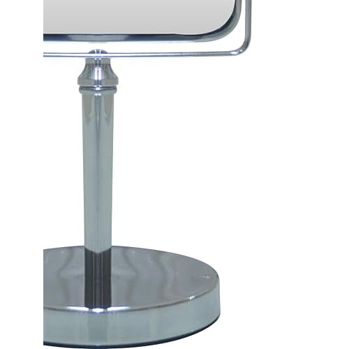 Free Standing Double Sided Tabletop Makeup Metal Vanity Mirror 1X and 3X Magnification, Square, Swivel Mirror for Desk, Bedroom, Bathroom Chrome Finish