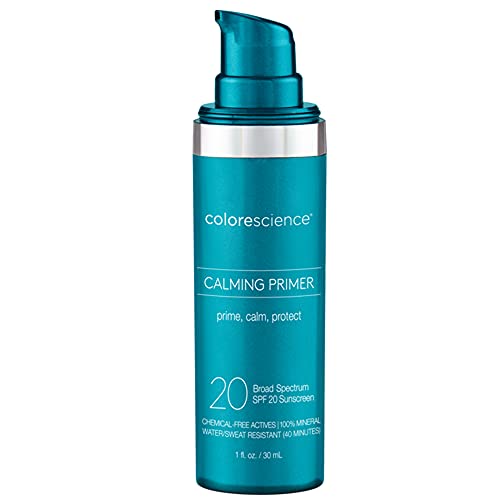Colorescience Calming Perfector Face Primer, Water Resistant Mineral Sunscreen, Broad Spectrum 20 SPF UV Skin Protection, 1 Fl oz
