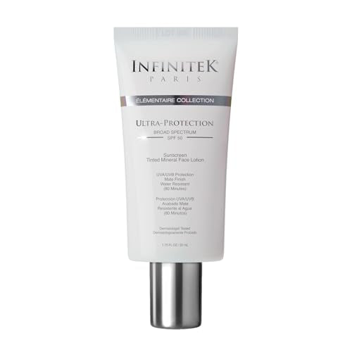 Infinitek Paris | Tinted Mineral Face Sunscreen SPF 50 | Galentine¡¯s Gifts & Valentine¡¯s Day Gifts for Women | UVA/UBV and Blue Light Protection, Matte Finish, Water Resistant | 1.75 fl oz / 50 ml