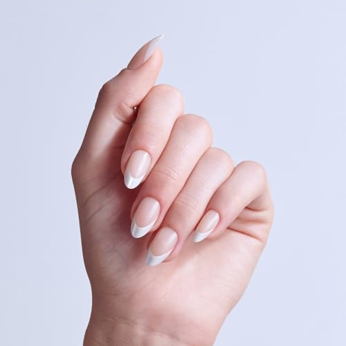 KISS CORE Magnetic French Tip Press On Nails, Patchouli, White, Medium, 32 Count
