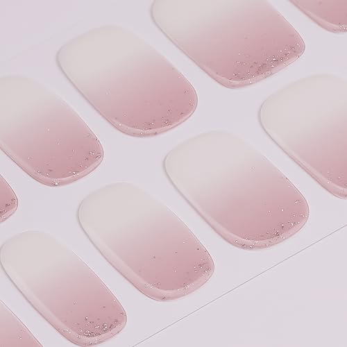DANNI & TONI Semi Cured Gel Nail Strips In the Mood for Love (5 Packs) Pink White Ombre Fine Glitters Design