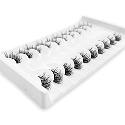 CB Value Pack 20 Pairs/ 2 Trays 3D Fluffy Half Lash Strip, 3/4 Length Cat-Eye False Eyelashes, Black Band Natural Look Wispy Soft Strip Lashes, Multiple Styles, 02 x 2 Trays
