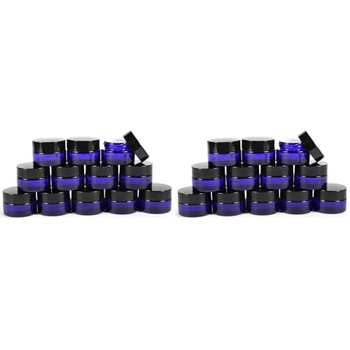 Vivaplex, 12, Cobalt Blue, 15 ml, Round Glass Jars, with Inner Liners and black Lids (Pack of 2)