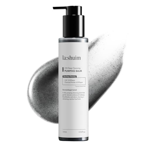 LA:SHUIM] LHA 4-in-1 Deep Cleansing Pumping Balm, Pores, Blackheads, Sensitive Skin, Makeup Removal, Charcoal, Korean Skincare 4.5 fl oz (135 ml)