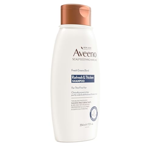 Aveeno, Fresh Greens Blend Sulfate-Free Shampoo with Rosemary, Peppermint & Cucumber to Thicken & Nourish, Clarifying & Volumizing Shampoo for Thin or Fine Hair, Paraben-Free, 12oz (Pack of 2)