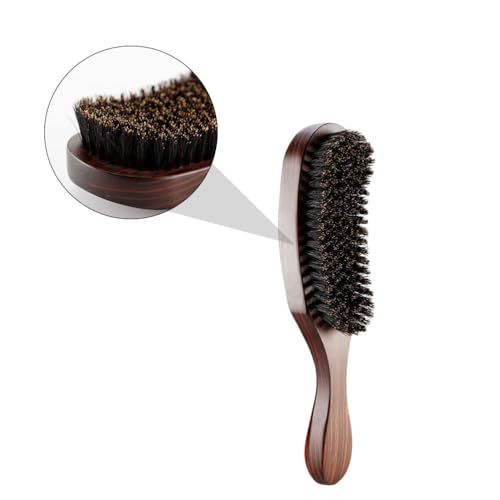 Men Beard Brush with Natural Boar Bristles for Facial Hair Styling and Massage Portable Beard & Mustache Comb with Comfortable Handle 9.25 Inch Grooming Tool for Skin Exfoliation