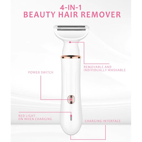 4-in-1Women's Electric Shaver?Bikini Trimmer for Women?Painless Electric Razor for Pubic Hair, Face, Legs, Underarms?Portable Cordless Shaver