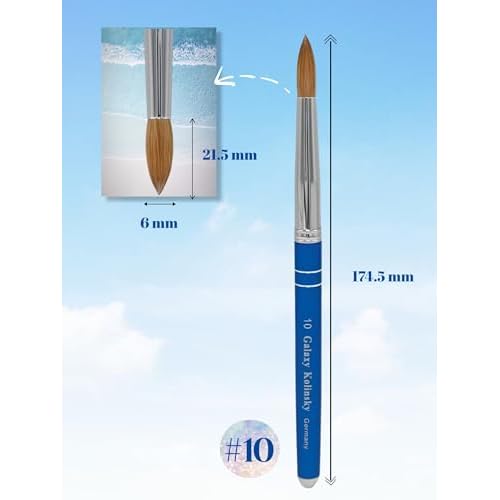 Acrylic Nail Brush Pure Kolinsky Hair Round Shape Blue Metal handle (Size 10)
