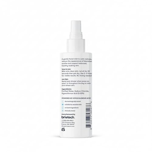 BRIOTECH Renew Toner, Hypochlorous Acid Spray, Minimize Appearance of Blemishes, Soothing Facial Mist for Sensitive Skin, Calm Redness & Bumps, Vegan, 2 fl oz Travel Size