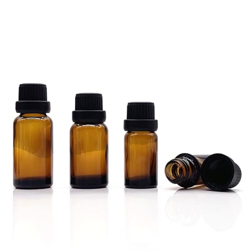 50Pack Set 10ML Amber Glass Bottle with Orifice Reducer and Cap Small Essential Oil Vials (10ML)