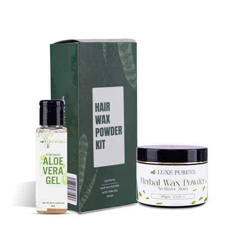 LuxePureva Herbal Hair Removal Kit (Herbal Wax Powder-3.52oz with Applicator Brush and Aloe Vera Gel 50ml)