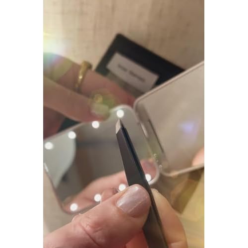 LED Lighted Compact Mirror & Tweezer Set ? 1x/3x Magnification, Battery Operated, Bright Light ? Stainless Steel Slant Tip Tweezer with Travel-Size 4x5 Mesh Zipper Bag