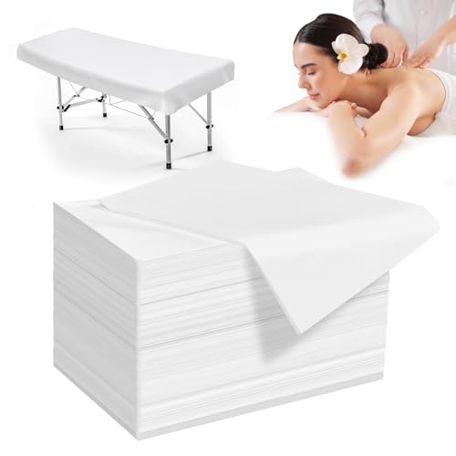 100 Pack Disposable Bed Sheets ? 31.5 x 71 in Waterproof Non-woven Sheets for Massage, Spa, Tattoo & Salon Tables(White)