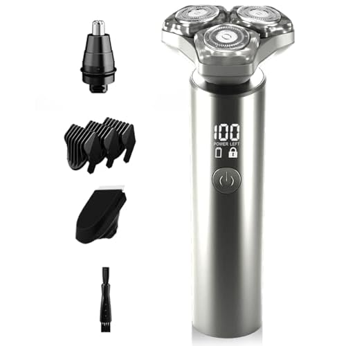 Electric Razor for Men - Rechargeable Wet & Dry Shavers for Men, IPX8 Waterproof, Blades Spin 6000 Times Per Minute, and Travel Lock, Ideal for Business and Travel, Light Gray
