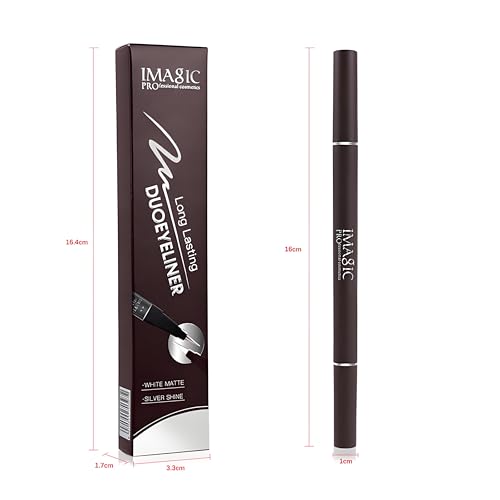 Double Head Eyeliner Pen, Waterproof Liquid Eyeliner, Long-Lasting, High-Pigmented Liner, Vegan & Cruelty-Free, White & Silver