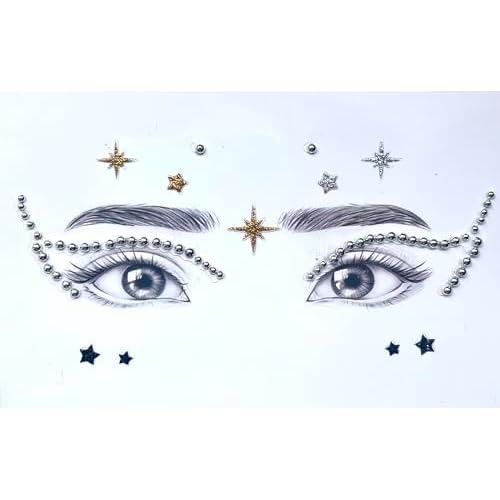 Self-Adhesive Eye Pearls and Face Gems Jewels for Rave Party Festival Makeup, Reusable Multicolor Acrylic Crystal Temporary Tattoo Stickers, Mermaid Face Jewel Eye Stones(Space)