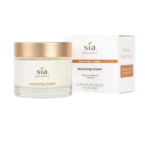 Sia Botanics Restoring Face Cream (65g/2.3oz Glass Jar) | Facial Moisturizer w/Aloe Vera, Jojoba, Avocado | Natural, Clean, Botanical Skincare for Women