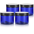 6 oz Cobalt Blue PET Plastic Jar With Black Smooth Lids (4 pack)