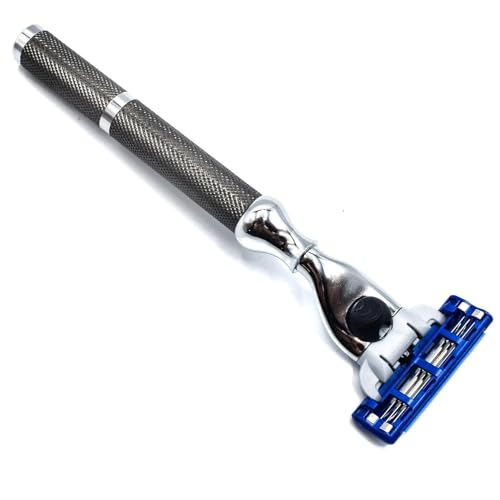 Parker 42M All-Metal Triple Blade Razor in Graphite Gray - Compatbile with Gillete Mach 3 Cartridge Refills ? Deluxe Brass-Frame, Textured Grip Handle for Triple Blade Shaving