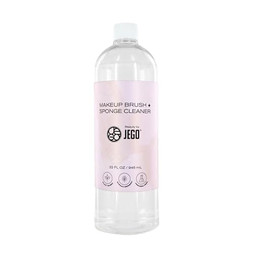 JEGO Makeup Brush + Sponge Cleaner Solution - Ideal for Removing Makeup, Dirt, & Oil - Make Up Brush Cleanser - Hypoallergenic & Plant-Based Solution - 32 Oz
