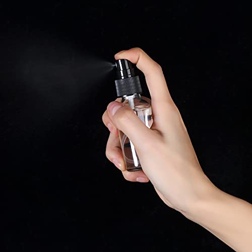 2oz Glass Spray Bottle, Fine Mist Boston Glass Bottles with Black Fine Mist Sprayer Small Clear Bottles for Essential Oils, Bath, Beauty, Hair & Cleaning, Clear, Pack of 12